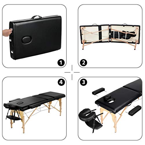 Yaheetech Massage Bed Portable Professional Beauty Spa Salon Couch Bed with Adjustable Wooden Legs/Headrest/Armrest 3 Sections Black - Image 10