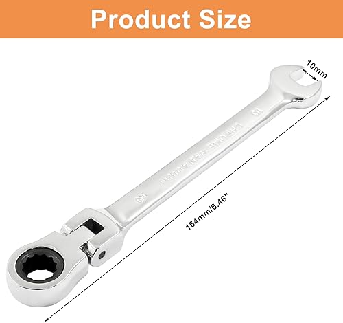 Miniatura 2 de Piutouyar Llave de trinquete de cabeza flexible de 0.394 pulgadas, llave de trinquete métrica profesional, llave combinada, herramienta de llave de