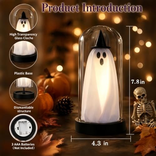 AIZXING Halloween Decorations-Halloween Decor Indoor-Light Up Ghost in Glass Cloche | Cute Ghost with Light for Home Kitchen Mantel Tabletop Party Decor and Holiday Decorations - image 2