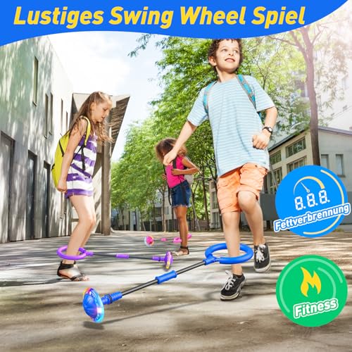Hot Bee Kinder Blinkender Springring Fußkreisel mit Zähler, Timer, Kalorienzähler Spielzeug Geschenke für Junge Mädchen 6-12 Aufladbare Faltbar Swing Wheel mit Lichtrad Weihnachten, Geburtstag Blau