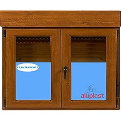 (V58T) VENTANA PVC COLOR MADERA ROBLE DORADO 1200x1155 OSCILOBATIENTE 2 HOJAS CON PERSIANA VIDRIO TRANSPARENTE CLIMALIT