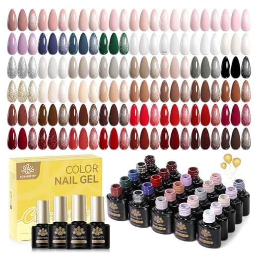 Born Pretty U V Nagellack Set, 52 Stück Gel Nagellack Nude Rosa Rot Glitzer Farbgel Gelnägel mit Unterlack Überlack und Matte Top Coat Soak-Off Mini U V LED Nagel Gel Nail Polish Geschenk