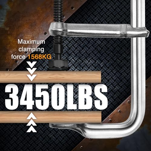 Image of Heavy-Duty 12-Inch F-Clamps, 2-Pack, 3450 Lbs Forged Alloy Steel | 4-3 /4 inch Deep Throat F-Style Bar Clamps for Welding, Metalworking & Fabrication, Solid Steel Jaws & Black-Oxide Spindle