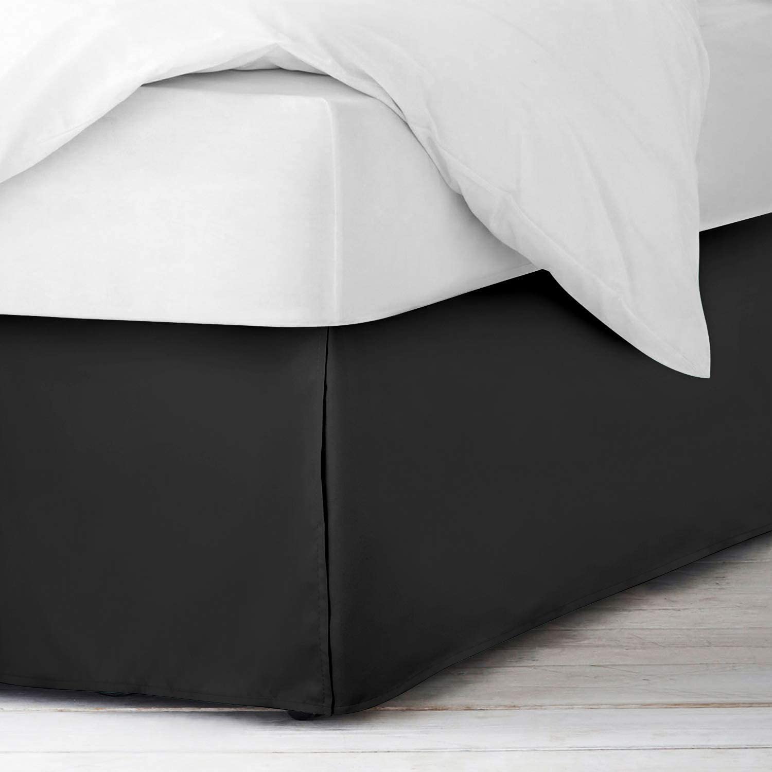 Bed Skirt with Pleated 100% Microfiber, Bed Base Frame Cover Valances, 3 Sided Fabric Base (35cm Drop) Tailored Finish Bed Skirt - Black Solid,Emperor Size 200 x 200 Cm.
