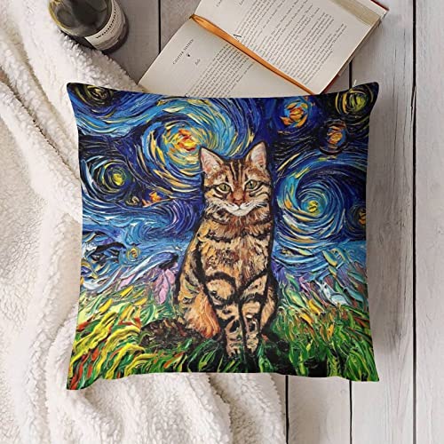 Abstract Cat Throw Pillow Cover 18 "X18 Funny Cat Throw Pillowcase For Couch Sofa Bed Bedroom Car Living Decor Van Gogh Art #TOP3