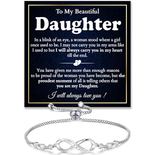 To My Daughter Bracelet, Daughter Infinity Heart Bracelet From Mom, Daughter's Jewelry Gift From Mom Or Dad With Message Card And Box Meaning, Graduation Gift, Birthday Christmas Gifts