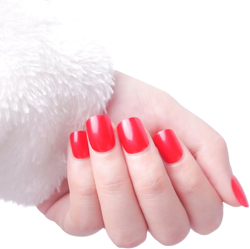 24 Pcs 12 Sizes Solid Color Pre-glue Fake Nails Short Press on Style Black Pink Purple Red Full Cover Oval Nail Art Tips for Finger (red)