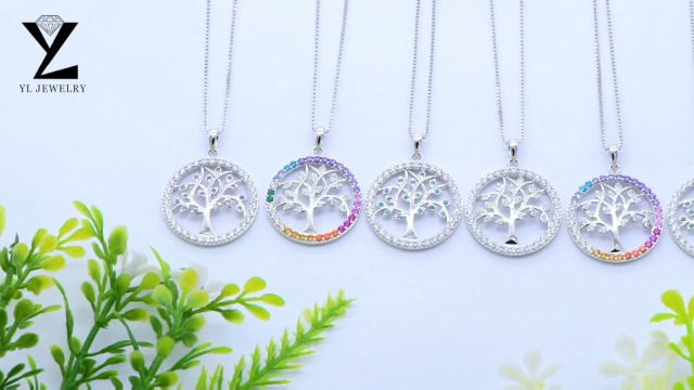 Tree Of Life Necklace - Sterling Silver With Created Sapphire Hearts, 18+1.2 Inch Chain, Gift Box