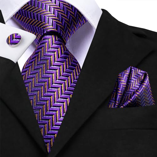 Image of Hi-Tie Mens 70inches Tie Set Extra Long Necktie for Men Cufflinks Handkerchief Big Tall Men Business Wedding