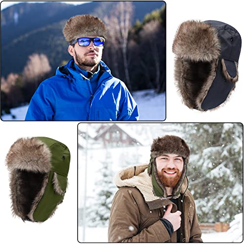 Image of 3 Pieces Russian Trapper Ushanka Hats for Men Women Winter Bomber Eskimo Warm Windproof Hats with Ear Flaps