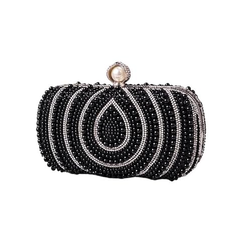 [XSDIAQG] French Creativity Clutch Purses Imitation Pearls Miss Evening Bag(Black)