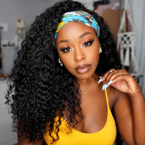 Image of Punmasa 20 Inches Human Hair,Headband wigs for women Glueless None Lace Front Wigs Machine Made 150% Density headband wig human hair with Headbands(20 Inches)