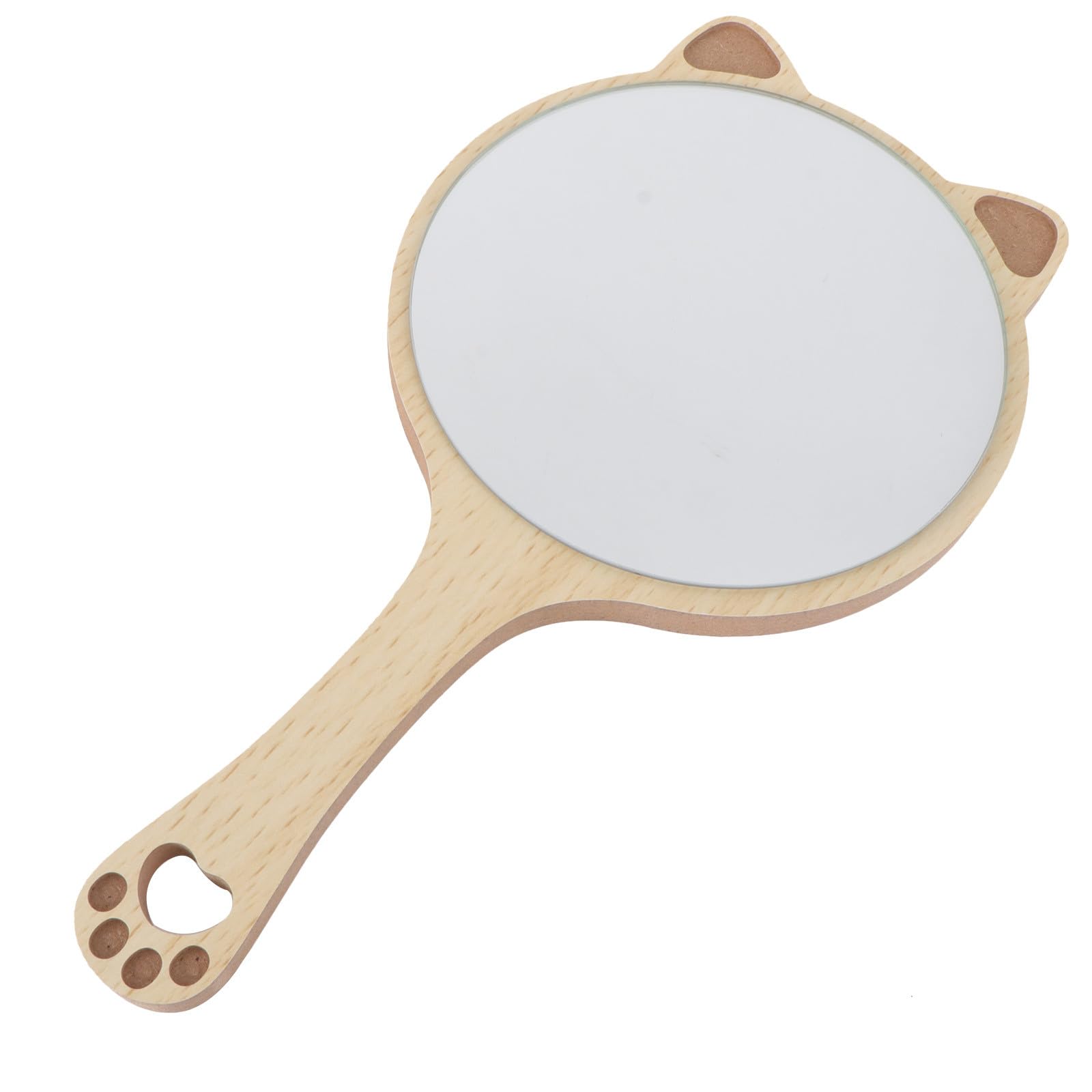 Clearlin Handheld Mirror Cat Ear Style Wooden Handle High Definition Surface Portable Makeup Tool for Travel and Daily Use