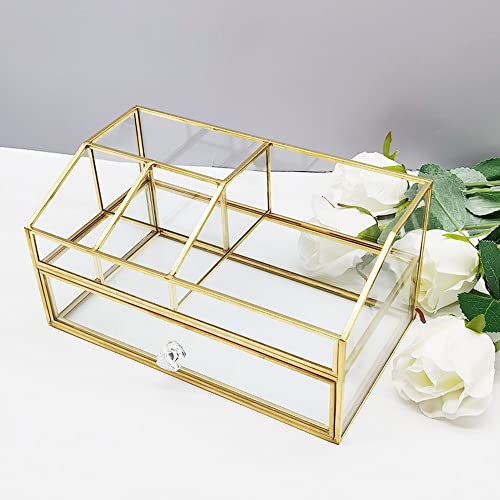 5-Compartment Gold Glass Makeup Brush Holder Organizer