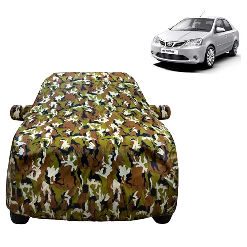 Image of VYAS Etios Car Body Cover 100% Waterproof (2010-2020) Compatible with Toyota Etios Car Cover, Comes with Bird Droppings, Scratch, UV and Paint Protection, Jungle Camouflage.
