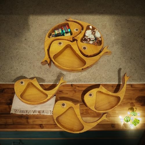 Plateau en forme de poisson en bois noble, assiette décorative durable pour buffet