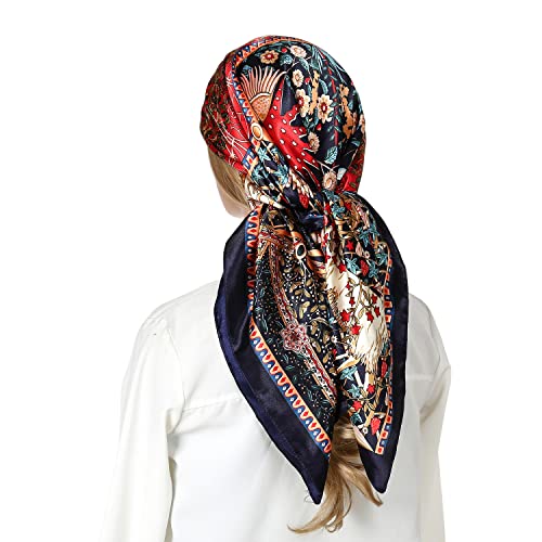RIIQIICHY Head Scarf for Women Like Silk Satin Scarf for Hair Wrapping at Night Bandana Square Scarf for Sleeping 35 Inch Black/Orange/White