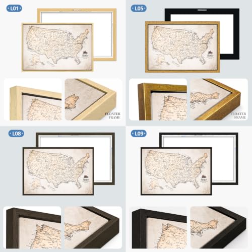 Image of IPIC Personalized Vintage Framed USA Map Pin Board, Image Size 24x28 in