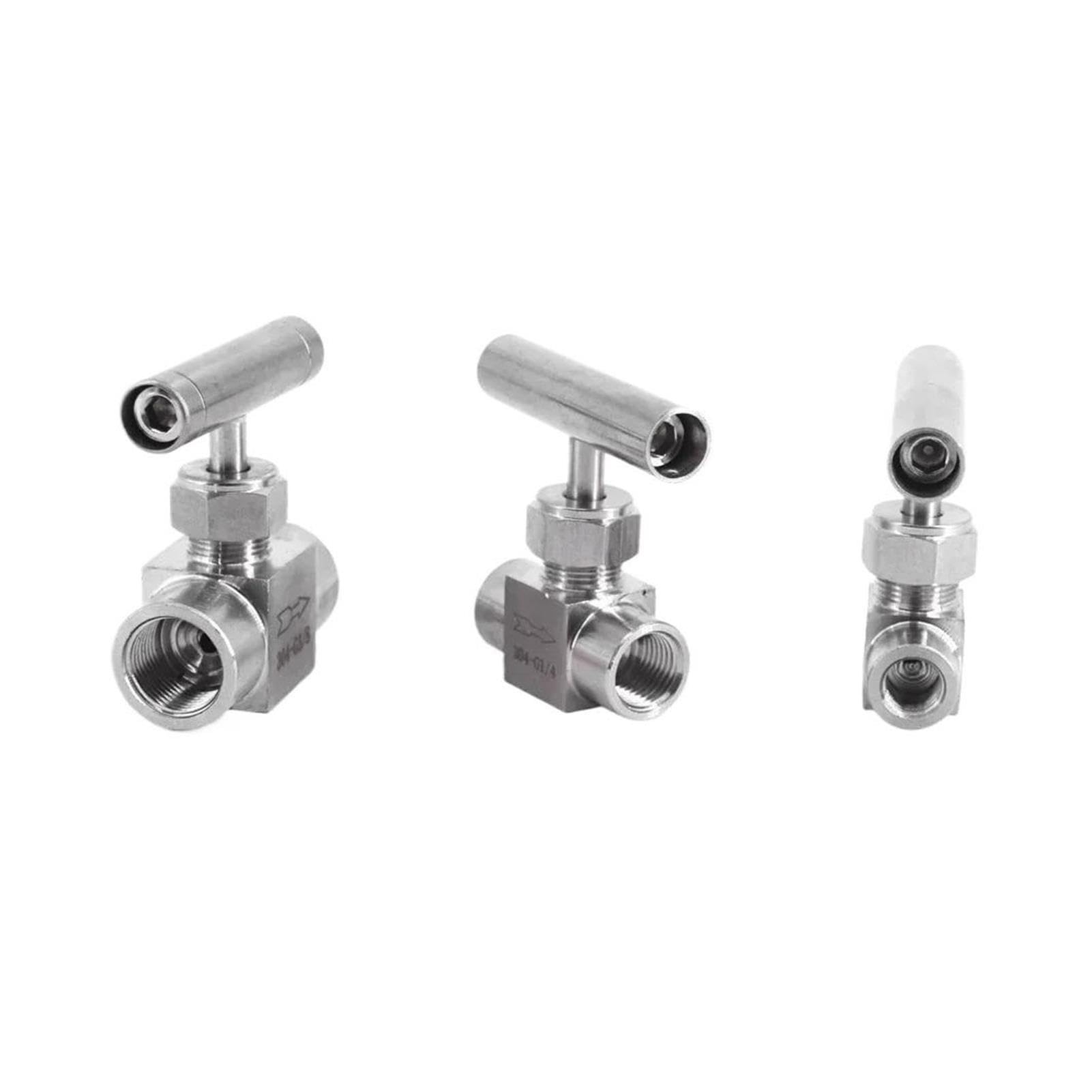 Válvula aguja codo inox control flujo agua