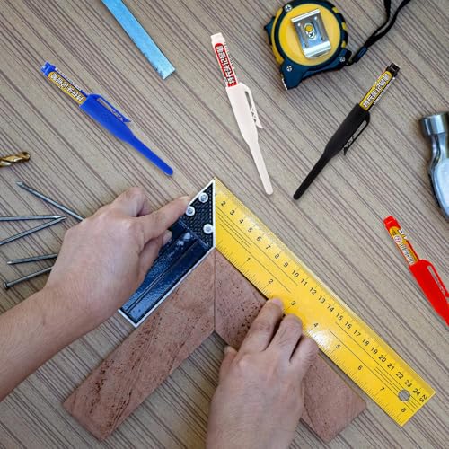 Nurila Tieflochmarker, 4 Stück 45mm Extralange Spitze Bohrlochmarker, Ölige nachfüllbare Tinte Tiefenlochmarker, Markierungsstift für Holz Keramik Kunststoff Karton Wand Baustelle, Lochmarker