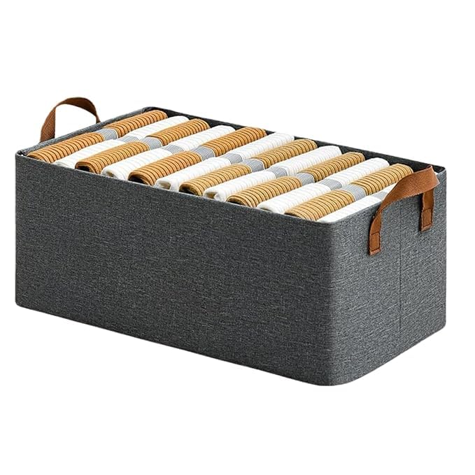 uNest 26 LTR Storage Box for Clothes | Grey | Pack of 1 | Foldable Cupboard without Lid | Double Handles Storage Box Cover for Wardrobe Shelves Sarees, Blanket, Bed Sheet-image-34
