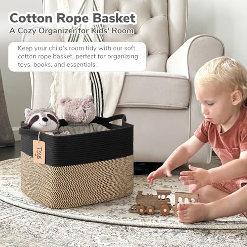 Image of Goodpick 50L Large Woven Storage Basket for Organizing, Black & Jute | 18 inch x 14 inch x 12 inch Stylish Gift Basket for Living Room & Bedroom Organization, Wicker Baskets for Shoes & Toys Storage