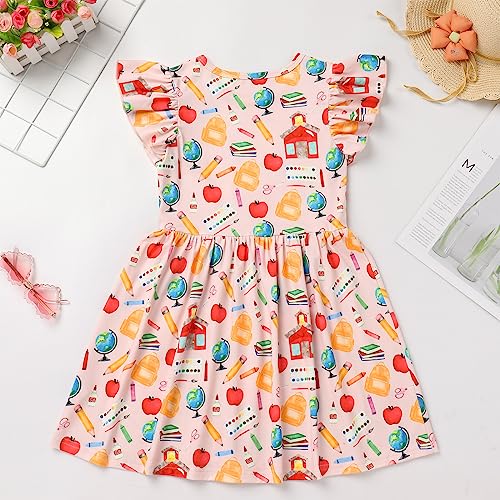 Back to School Dress for Girls Toddler First Day of School Outfits Ruffle Sleeve Apple Pencil Bottom Summer Dresses3