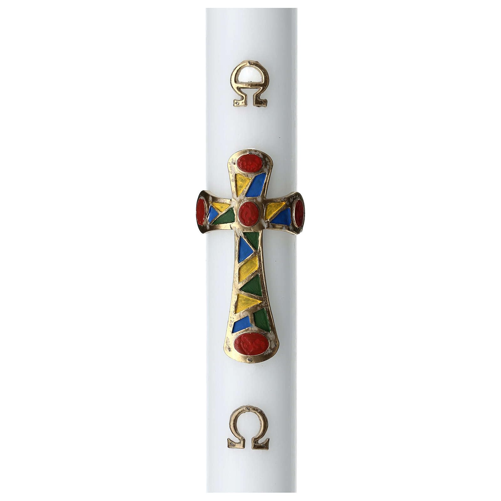 White Paschal Candle with Patchwork Cross 3.15x47.25 in