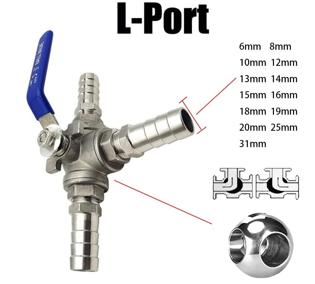 Divisor de Manguera de 6/8/10/12/13/14/15/16/18/19/20/25/32 mm, válvula de Bola de 3 vías de Acero Inoxidable 304 for Conector Adaptador de Agua.(L Port,19mm)
