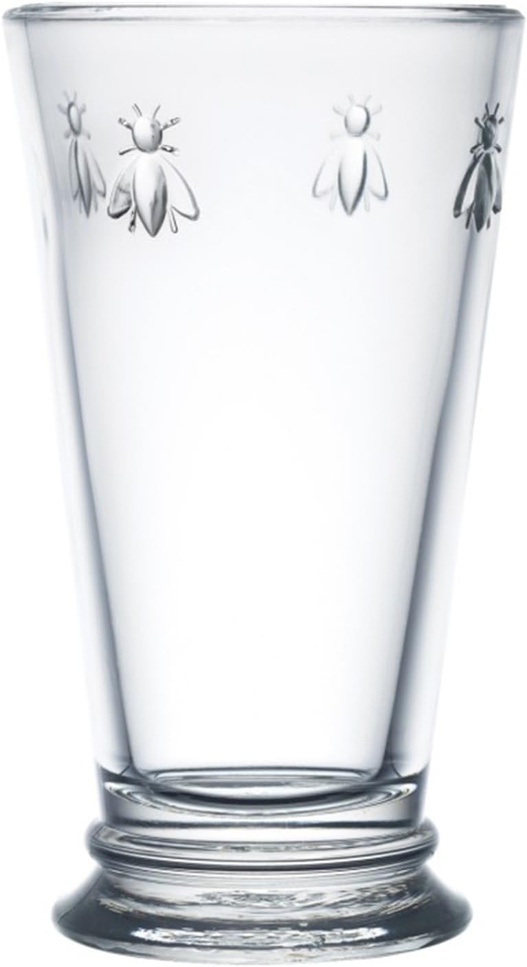 La Rochere, Set of 6, Tall Drinking Glasses (6.3" Tall - High Ball), 15.6 Oz Each, Napoleonic Bee Pattern
