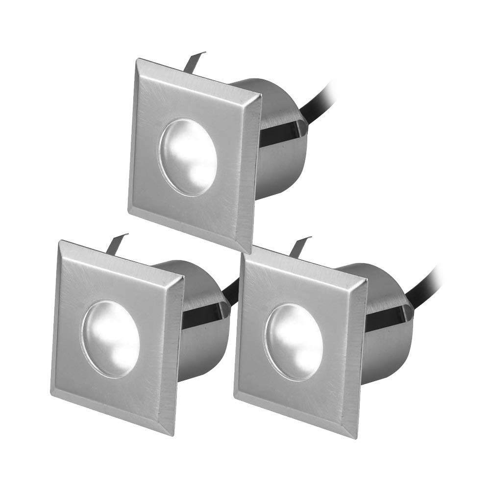3er Set LED Einbaustrahler Siro Außenleuchte 4W Spot Nickel gebürstet 230V (eckig)