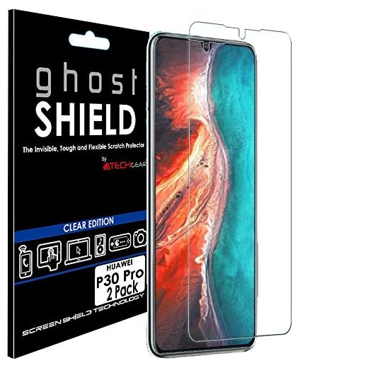 TECHGEAR [Förpackning med 2] Skärmskydd passar Huawei P30 Pro [ghostSHIELD Edition] Genuin förstärkt TPU-film skärmskydd skyddsskydd skydd med full skärmtäckning inkl böjd skärmyta