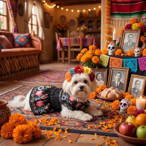 FLAdorepet Day of The Dead Dog Mexican Dress Costume Outfit and Headband,XL — view 3