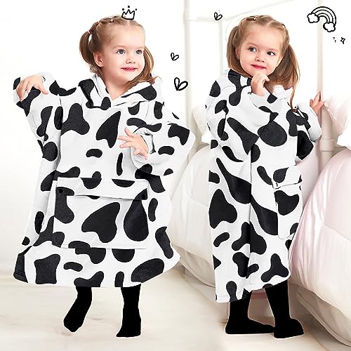 Image of KFUBUO Wearable Blanket Hoodie for Kids With Pocket Toddlers 2-6 Year Old | Cow, Sherpa, Heavy Material, Oversized Sweatshirt Blanket, Kids Blanket, Girl Boy Gifts, Cozy Gifts for Kids