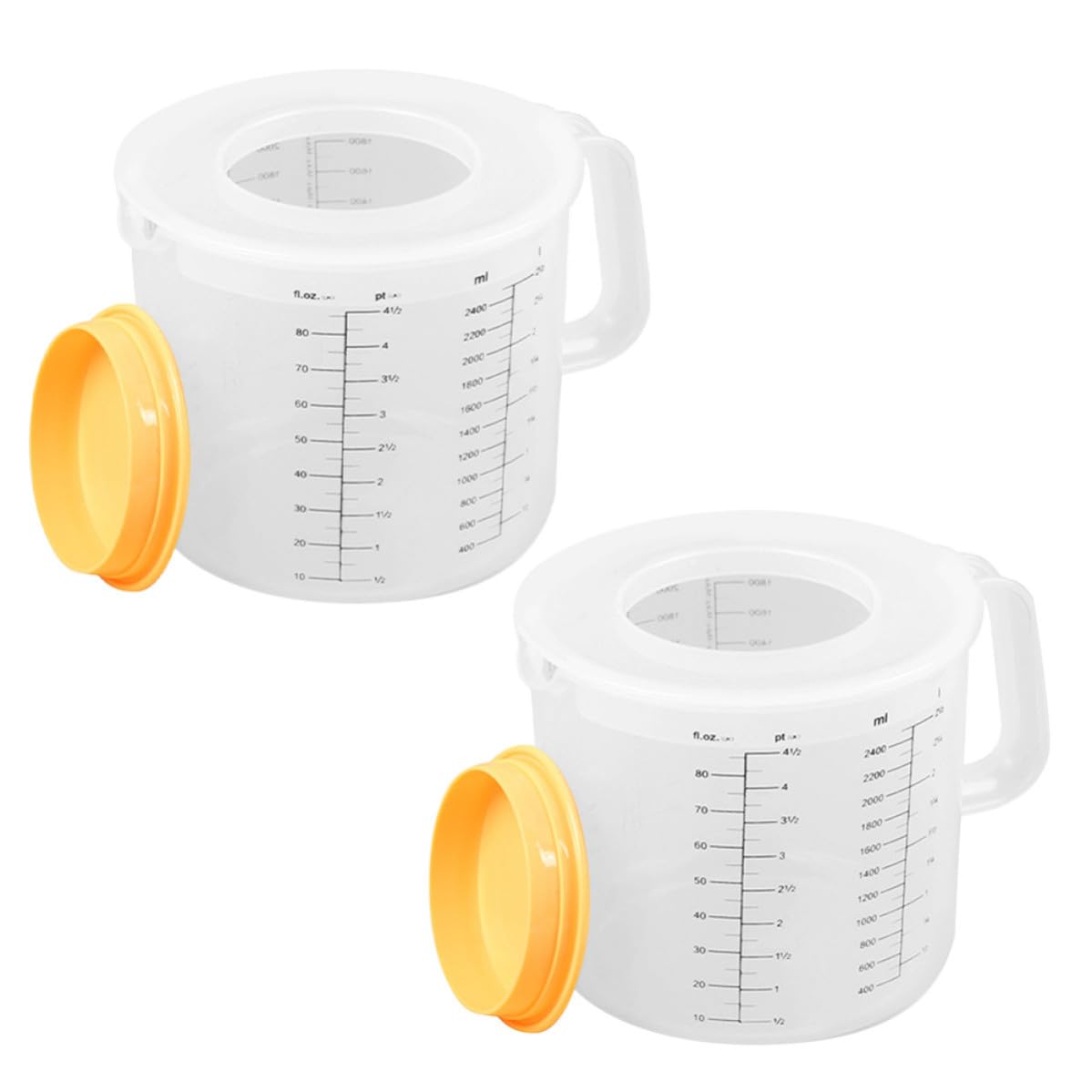 Alasum Lot de 2 Tasses à Mesurer en Plastique 2,5l avec Couvercle Anti-éclaboussures et Poignée, Pichet Mélangeur Gradué pour Pâtisserie et Préparation à Domicile