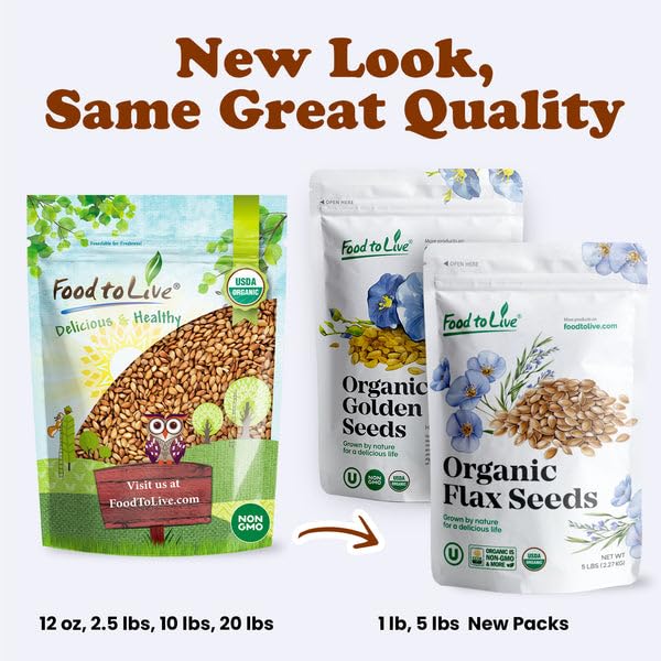Miniatura 8 de Food to Live Semillas de lino dorado enteras tostadas orgánicas en seco, 12 onzas, tostadas al horno, sin OMG, ideales para batidos, ensaladas,