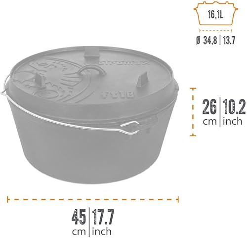 Miniatura 7 de Petromax Horno holandés de hierro fundido para cocinar u hornear al aire libre sobre una fogata o en la cocina del hogar, los utensilios de cocina