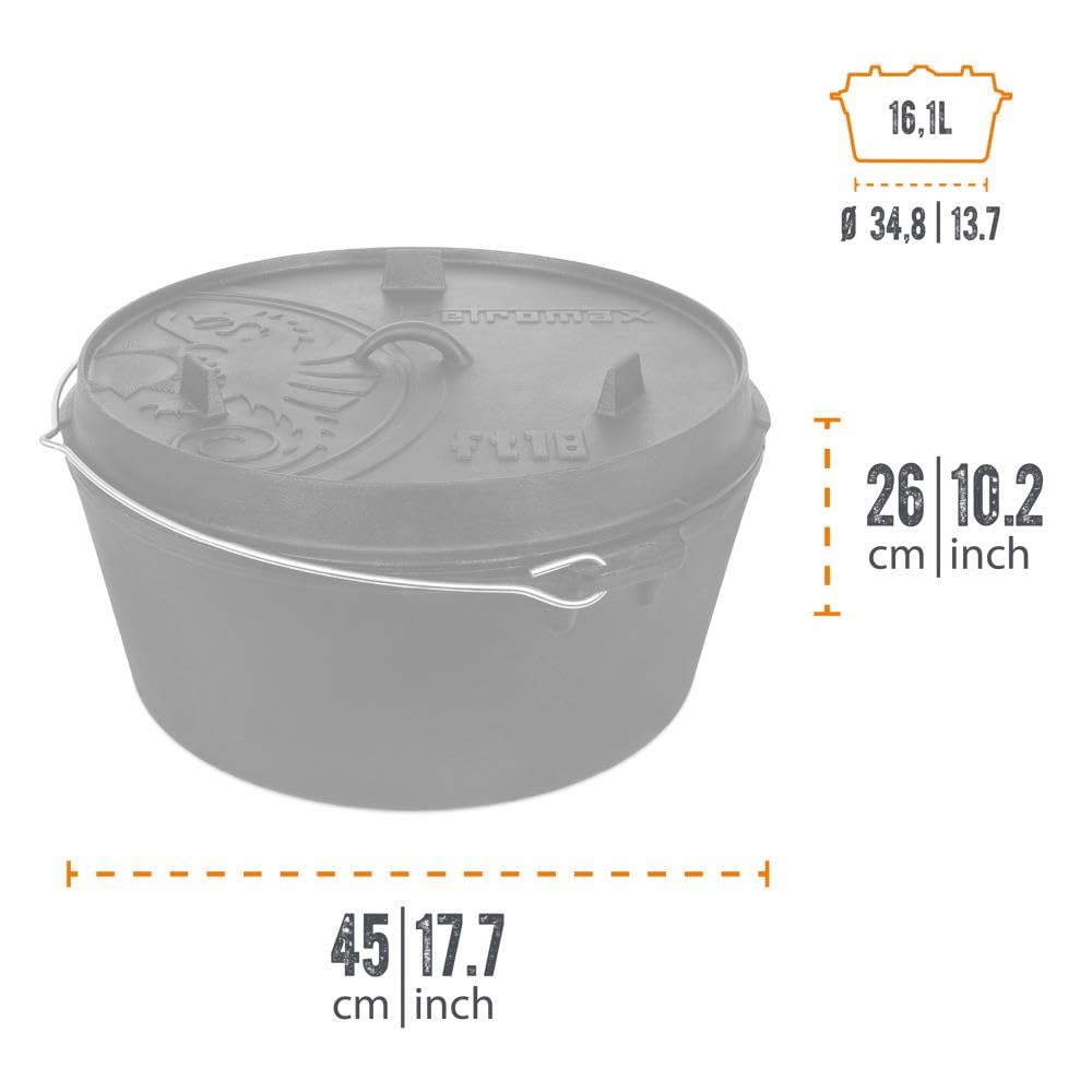 Petromax Feuertopf ft18 (Dutch Oven) (mit Standfüssen), Schwarz