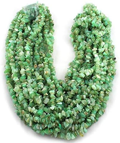 Natural Pack of 2 Strand 34” Chrysoprase Uncut Chips Beads/Freeform Shape Gemstone Beads|4-5 mm Plain Uneven Smooth Beads for Jewelry Making | Loose Beads | AAA Quality| Nugget Chips