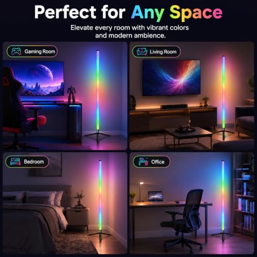 Image of One94Store Smart RGB Floor Lamp 121 CM | LED Corner Standing Lamp with App & Remote Control | Color Changing Dimmable Mood Light | Music Sync & Scene Modes for Bedroom, Living Room & Office