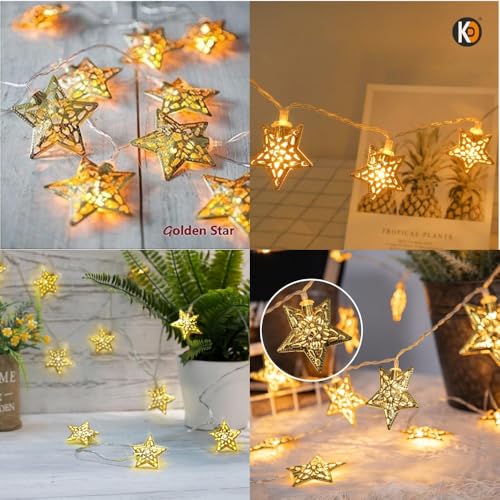 Image of K D Metal Star Warm Yellow led String lioght for Decoration | 14 LED |10 Ft Length String Light | Fairy Lights for Home, Balcony, Festival, Diwali, Christmas Metal Star Warm Yellow