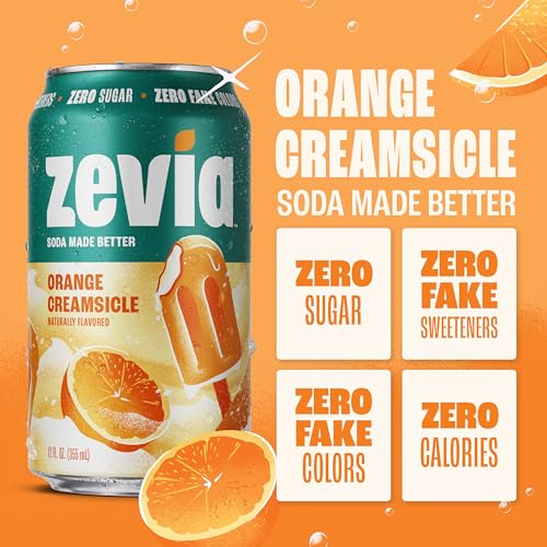 Image of Zevia Zero Sugar Soda, Orange Creamsicle, 12 oz Cans (24-Pack) - Caffeine Free, Naturally Sweetened, No Calorie Soda - Non-GMO Project Verified, Gluten-Free, Vegan