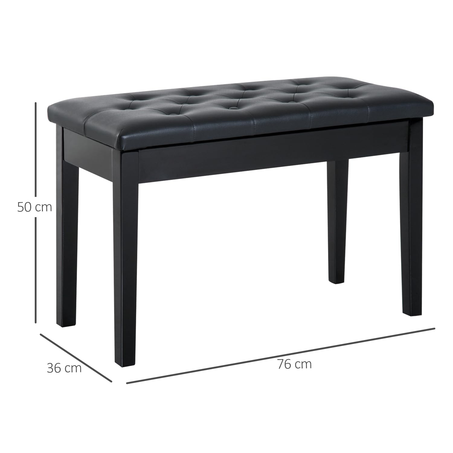 HOMCOM Banquette Tabouret siège pour Piano avec Coffre Noir | Pied Bois Caoutchouc, Assise Capitonnée, Revêtement Synthétique