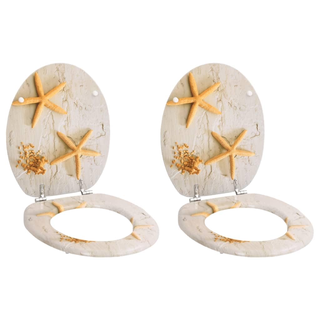 Toilet lid, MDF Toilet Seat with Lid Set of 2, Starfish Design and, Chrome Zinc Alloy Hinges, Easy to Install Clean