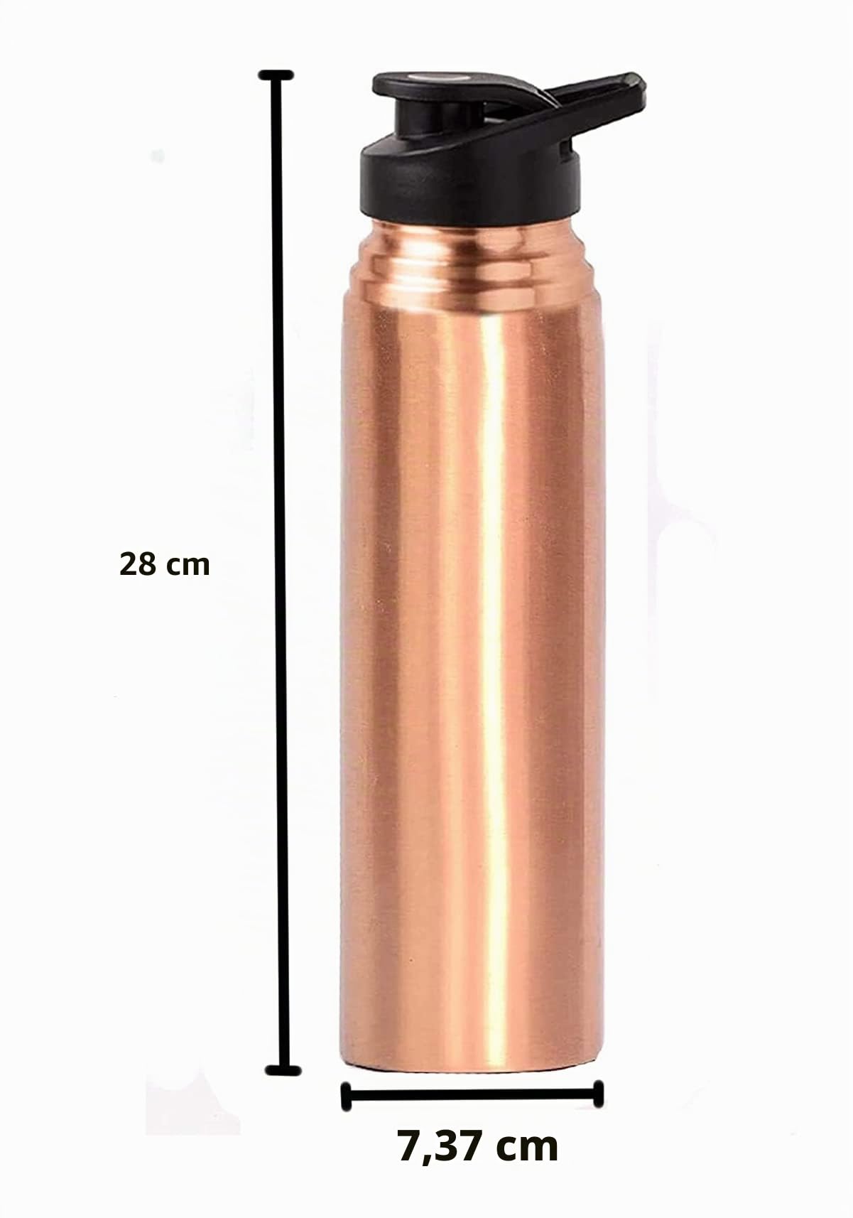 Rastogi Handicrafts Wasserflasche aus reinem Kupfer, 1000 ml Fassungsvermögen, fugenlos, einfache Flasche mit Kunststoffdeckel