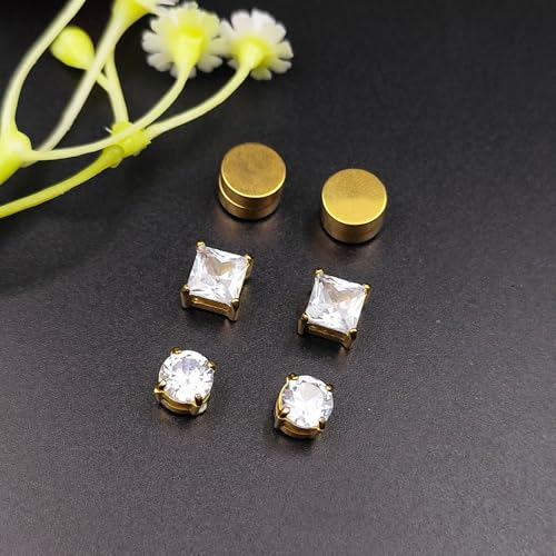 Besyvvin 6stk Magnetischer Ohrstecker Gold Fake Magnet Ohrringe Kein Piercing Ohr Stecker für Herren Mann Damen