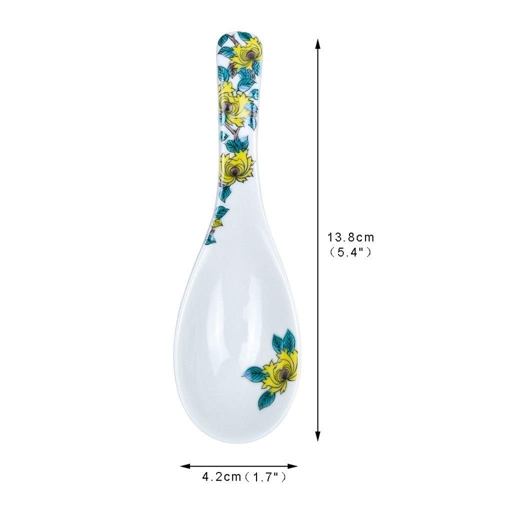 Cuillère Asiatique en céramique, Petite cuillère, cuillère Japonaise Domestique Faite à la Main pour Soupe, Bouillie, Dessert, Lot de 2 cuillères à Soupe(E)