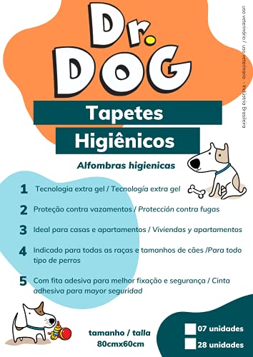 Dr. Dog Tapete Higiênico Cachorro 80X60Cm Dr.Dog 28Und Extra Gel Antivazamento