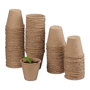 Relaxdays kweekpotjes set, biologisch afbreekbaar, voor planten, rond, 80 stuks, stekpotjes, cellulose, Ø: 6 cm, beige
