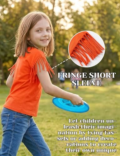 Image of Noomelfish Girls Fringe Sleeve T-Shirts Tassel Casual Summer Tee Tops (5-12 Years)